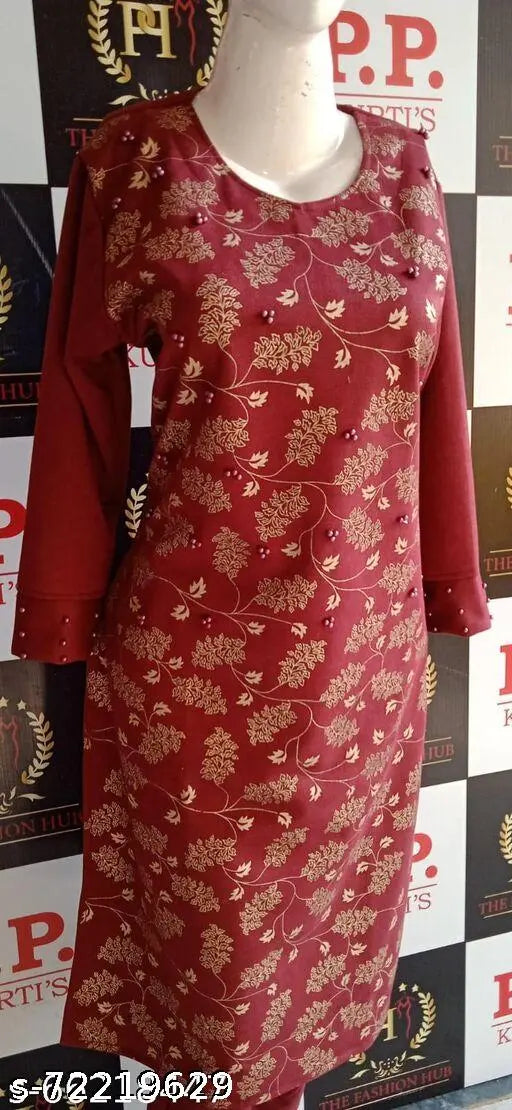 Velvet winter kurtas set, XL/XXL, imported suede, three-quarter sleeve, printed pattern for girl and women