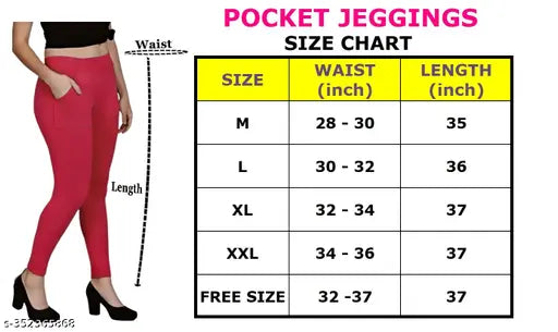 Gorgeous Queen Pinkdenim Blue cotton blend pocket jeggings for women, solid pattern on display