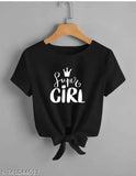 Black Lycra crop top with Super Girls printed design, women's short-sleeved fashion top