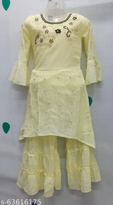 Georgette A-line girls ethnic kurta set, three-quarter sleeves, knee length, Indian fashion for ages 3-4, 4-5, 8-9