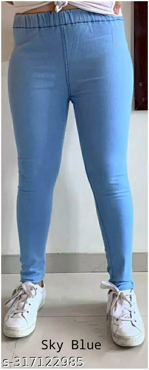 Denim jeggings for women - Solid, high-waisted, size 36 with waist 36in, length 38in, hip 44in, made in India