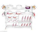 Stainless steel kitchen utensils rack, 5 shelves, 30L x 36H inches, lower 3 plate, Akaya Creations modular storage for dishes and cutlery