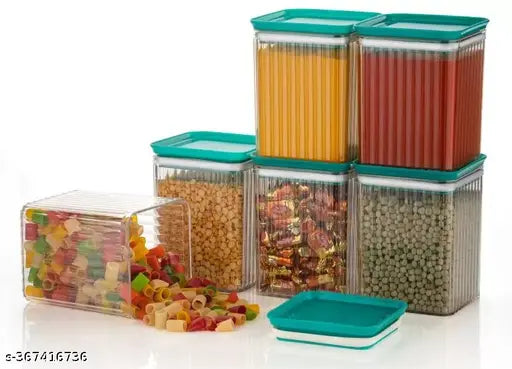 Green airtight modular kitchen storage containers (12 pcs, 2200 ML) with premium quality plastic and etching design, space-saving organizer for dry fruits or pantry items