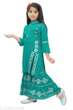 LINKKART FASHION Rayon A-line Kurta and sharara set, embellished 3/4 sleeve with dupatta for girls