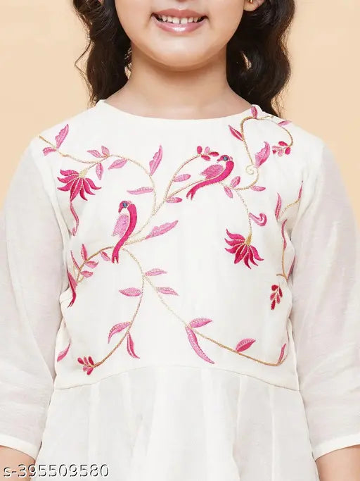 Embroidered Rayon Girls Kurti Pyjama Set with Dupatta, Indian girls clothing set