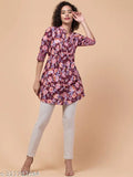 Maroon Rayon Tunic with Front Pleats, 3/4 Sleeves & Mandarin Collar (Fits 34)