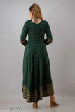 Green printed rayon anarkali kurti for women, soft and comfortable, ideal for festivals or casual wear - India