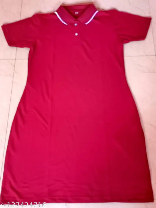 Short-sleeve solid net coller long t-shirt for women, India-origin