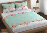 200TC premium soft cotton, elastic fitted double bed sheet with two pillow covers - breathable, wrinkle-free, floral print, superfine quality