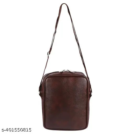 Brown faux leather waterproof sling bag with 1 compartment, unisex design, made in India