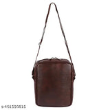 Brown faux leather waterproof sling bag with 1 compartment, unisex design, made in India