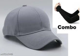 Stylish cotton baseball cap set with adjustable visor and black sleeves for boys and men - sun-protected fashion accessory
