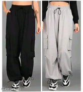 Black and grey Lycra cargo combo pants by MP FASHION - versatile 4-pocket style for men