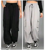 Black and grey cargo combo pants by MP Fashion, featuring four pockets, made from Lycra material