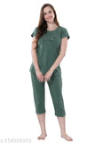 Women's CapriNightsuit nightdress for girls wear, hosiery fabric, short sleeves, solid-colored pyjamas set