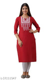 Red Rayon embroidery kurti, three-quarter sleeves, traditional Indian fashion