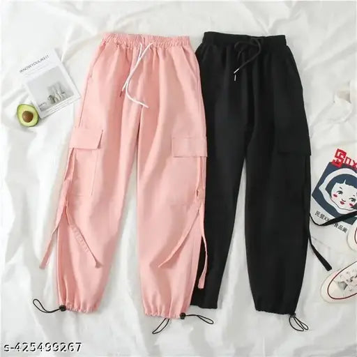 Black cotton peach side-pocket cargo for women & girls, unique style from India