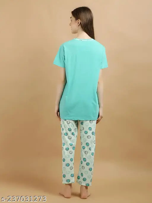 Women's long cotton nightsuit, vibrant colors, printed net, short sleeves, cozy, pocketed, high-quality summer sleepwear, made in India