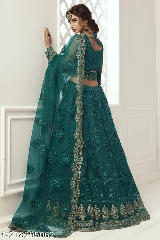 Designer trendy net lehenga choli with heavy stone and thread work, free size
