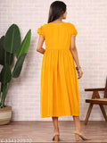Mustard Rayon Slub Front Open Kurta with Solid Combo, Three-Quarter Sleeves, High-Low Hemline