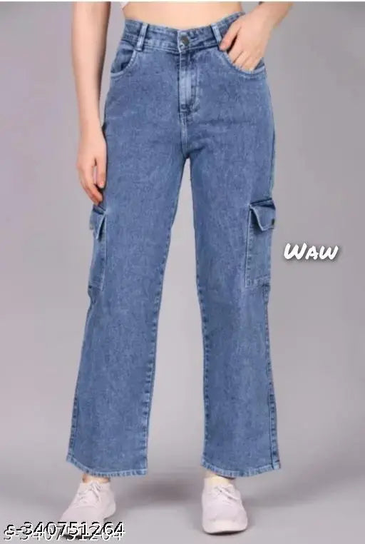 Stylish denim jeans, blue denim for women with sizes 30, 32, 34 (30in x 39in, 32in x 38in, 34in x 39in), Indian-origin