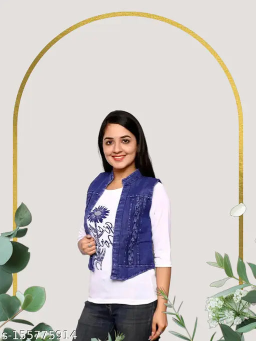 Denim jacket, short sleeves, Shital/stylish style for teenagers, solid pattern, 11-16 years size range, India origin