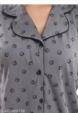 Grey cotton panja sinker night suit with short sleeves, printed net pattern