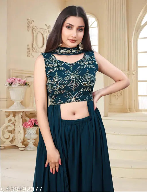 Stylish Indian-Western Georgette Kurti and Palazzo Set with Sequin Embroidery - Versatile, fashionable ensemble for all occasions, size S-XXL