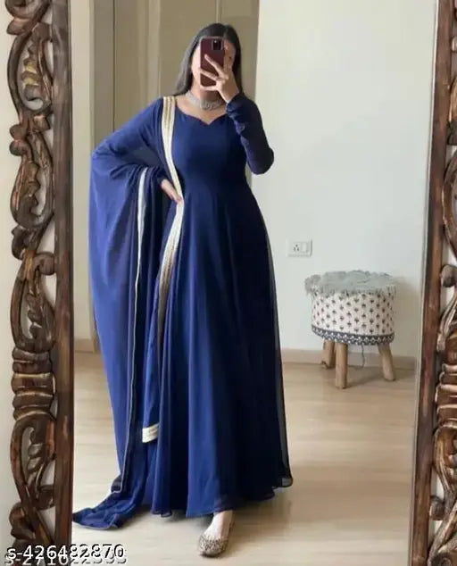 Georgette long-sleeved solid net muskan gown, Indian bridal wear for sizes S, M, L, XL, XXL