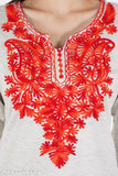 Hite woolen embroidered Aari work kurti for women, three-quarter sleeves, Indian fashion