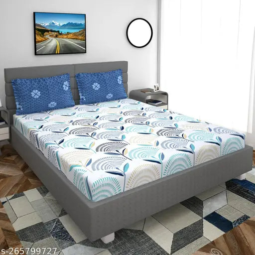 Soft cotton floral fitted bedsheet by Keshav Furnishing, size 72*78 (summer), with 2 pillow covers, ideal for adult king-size or single mattresses