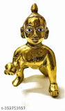 Brass Krishna idol set, 2 Ladoo Gopal figurines for home temple decor, Indian-made Janmashtami special
