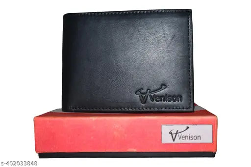 Genuine leather black men's casual evening/party wallet with 2 compartments, free size (12cm x 9cm), trendy premium quality leather accessory for travel and formal events