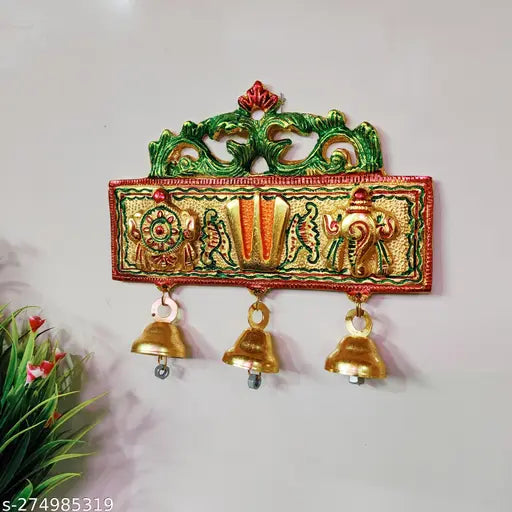 Tirupati Balaji Shankh Chakra Tilak with Hanuman ji Symbol, gold-plated Ganesh Idol wall hanging decorative showpiece, Indian handicraft