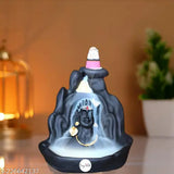 Resin Adiyogi-Ganesha Smoke Fountain Backflow with 10 Cones, black & brown polyresin Shiv-Ganesha idols (10cm L x 10cm H x 15cm B), creates a smokey waterfall illusion