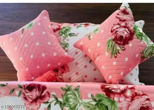 Multicolor 100 Glace Cotton, superfine floral flat sheets set (90x100 inches), includes double bedsheet, quilted cushion & pillow covers with zip & fillers - Moli Creations for summer adult use