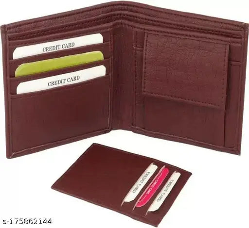 Faux leather brown casual wallet for men, solid pattern design, free size (4cm x 10cm), made in India