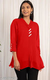 V-Neck handwork top, georgette fabric, three-quarter sleeves, solid pattern. Indian-made, size M (38in bust, 28in length)