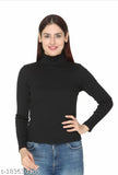 Cotton high-neck full sleeve top wear t-shirt for women, solid pattern in various sizes from XS to XXL. Made in India
