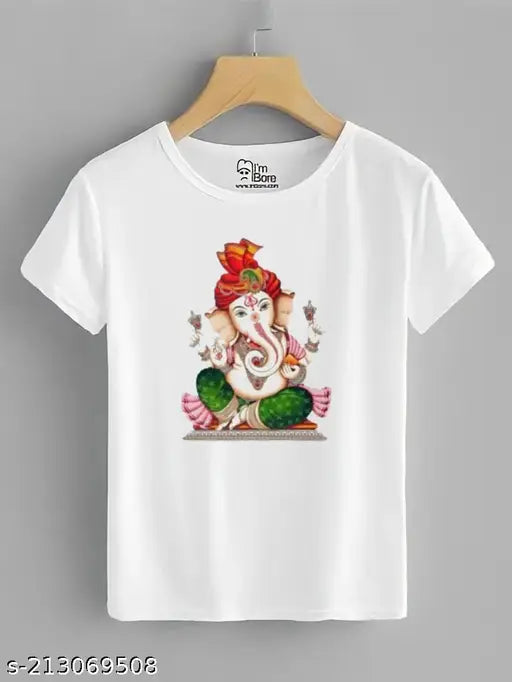 Polyester Ganesh t-shirt with printed image, short sleeves, size S (36in chest)