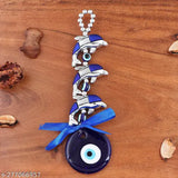 Silver three-fish Feng Shui/Vastu Evil Eye wall hanging for good luck, prosperity, success, health, wealth in office or home decor & car, 5cm diameter, 6cm width, 17cm height. Traditional Indian design