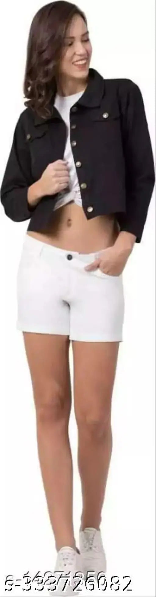 Denim Twile color jacket for women and girls, solid pattern, three-quarter sleeves, made in India