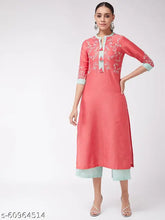 Art Silk embroidered kurta with palazzo, short sleeves, India-origin