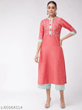 Art Silk embroidered kurta with palazzo, short sleeves, India-origin