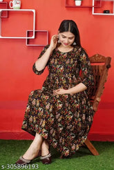 Rayon black printed maternity kurta, three-quarter sleeves, beautiful feeding kurta from Fasonika - India" (125 characters)