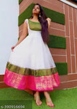 Chanderi cotton party kurti for women, short sleeves, zari woven design, size S (36in bust, 45in length)