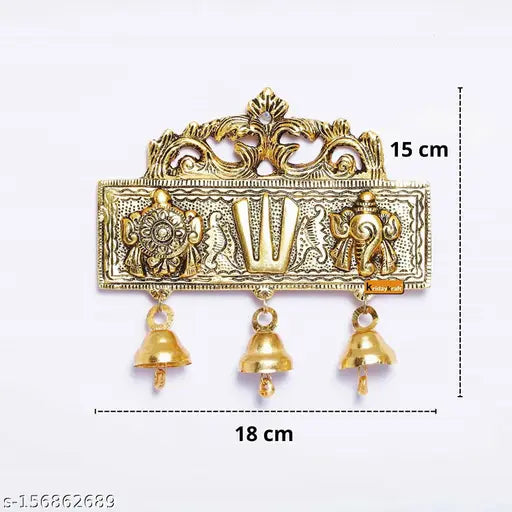 Brass Tirupati Balaji Shankh Chakra Namah Door Hanging with 3 Bells, religious idol for home office decor