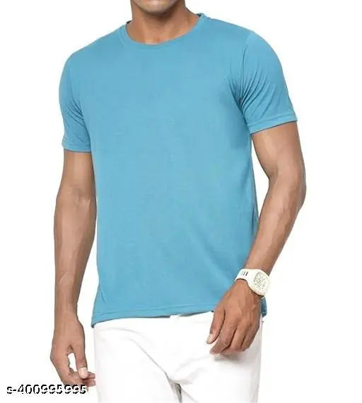 Cotton blend sky-blue short sleeve t-shirt, printed net pattern. Men's unisex t-shirt in size N (36in x 25in), washable with cold water and mild detergent. Bio-wash pure cotton sinker, round neck, suitable for plus sizes