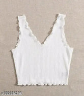 White Lycra v-neck tunic top, solid net, women's wear, sleeveless, size S (bust 30in), made in India