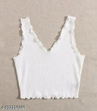 White Lycra v-neck tunic top, solid net, women's wear, sleeveless, size S (bust 30in), made in India